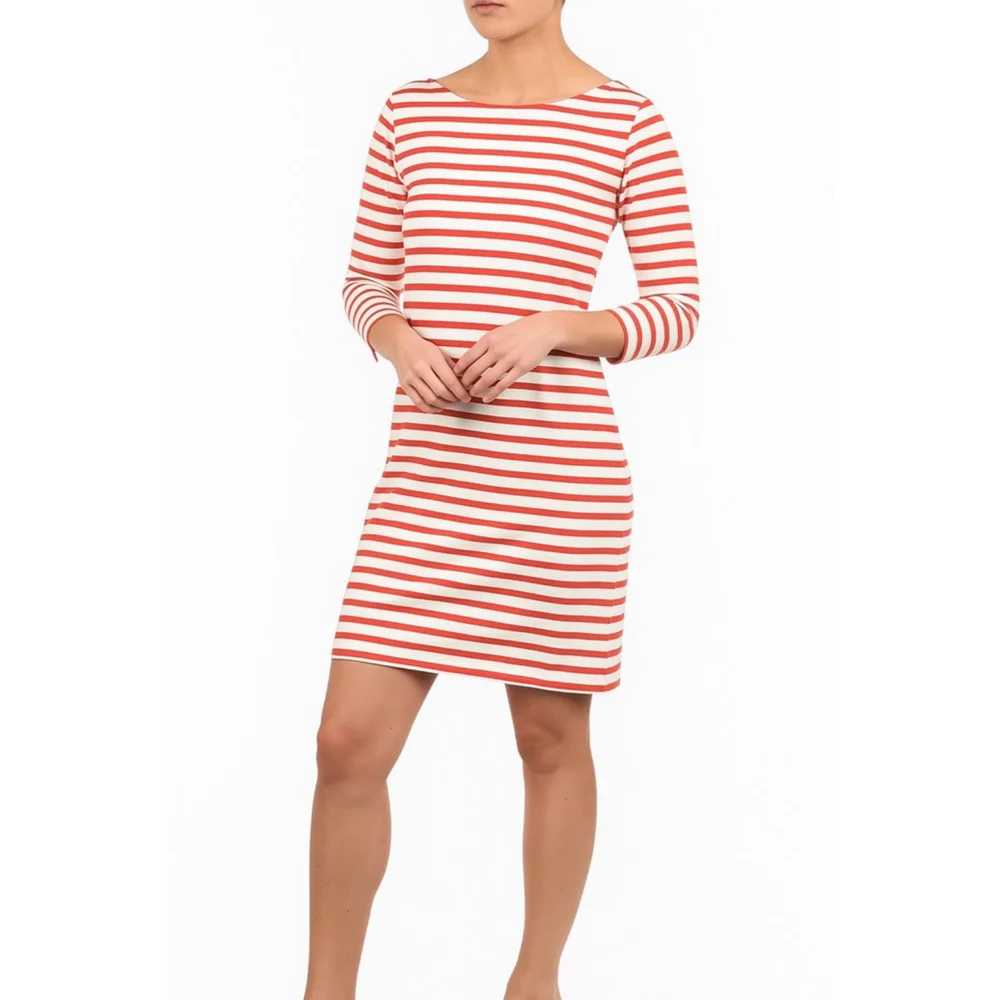 Women's J.Crew White Red Striped Boat Neck 3/4 Sleeve Mini Dress XXS